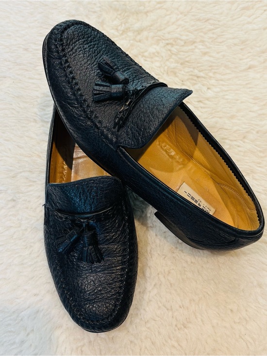 Vintage Genuine Cowhide Leather Italian  Black Tassel Leather Loafers size 9.5 main image 5